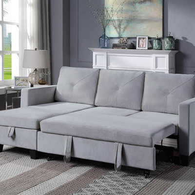 Canapé-lit modulaire en velours réversible avec méridienne de rangement