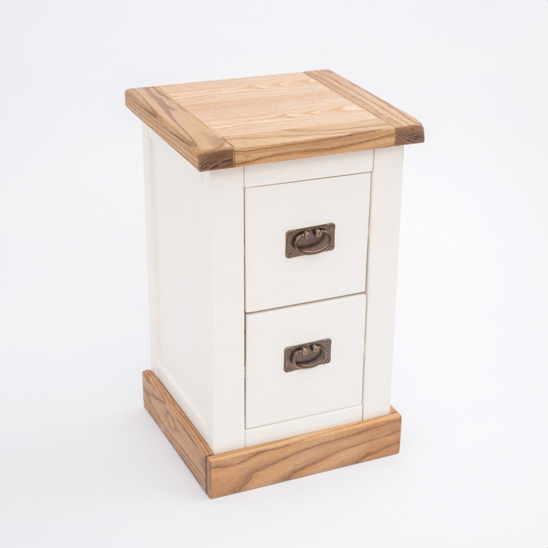 35cm W Plywood / Laminate Board Bedside Table, Brass Handle, Natural/White
