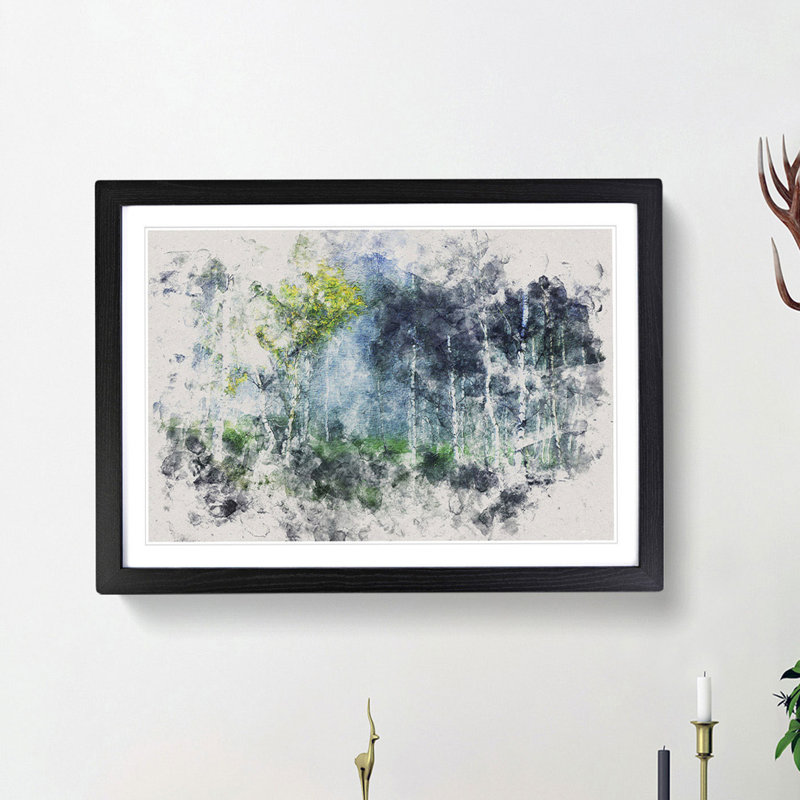 Wonderous Birch Tree Forest Watercolour - Picture Frame Graphic Art Print, 36cm H x 48cm W x 2cm D, Black Framed
