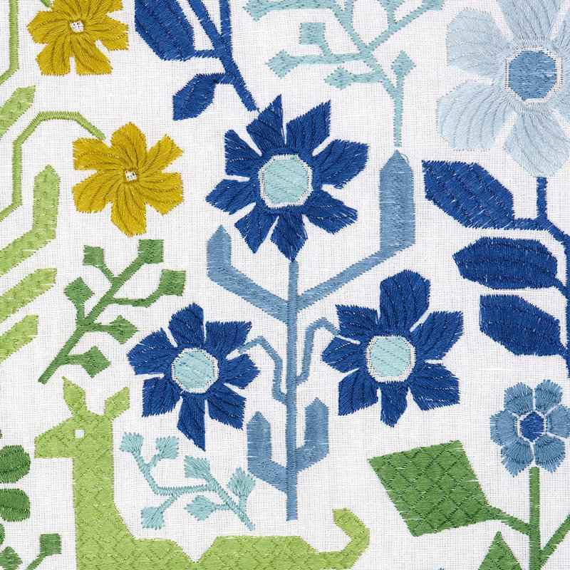 Lupita Embroidery Fabric, Green/Blue