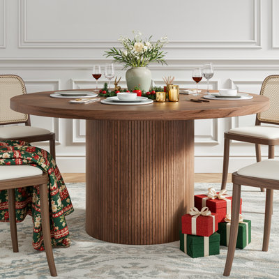 47.2'' Round Dining Table, Kitchen Table With Wood Strip Base For Kitchen Living Room