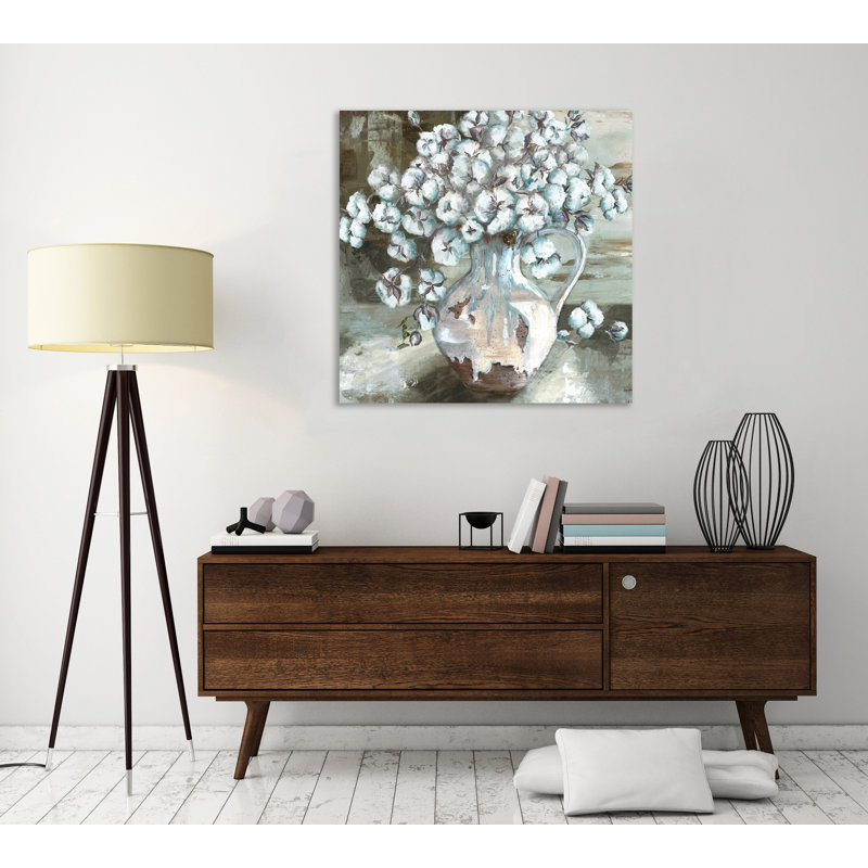 Cotton Bolls In Farmhouse Pitcher - Wrapped Canvas Print, 91 cm W x 91 cm W