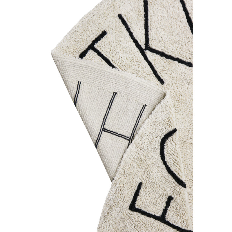 Washable Round Rug ABC Natural - Black