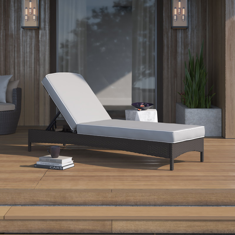 Outdoor Wicker Chaise Lounge , Cushion Included, Grey