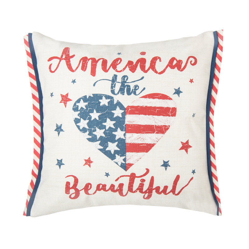 America The Beautiful Patriotic Embroidered Square Throw Pillow Large