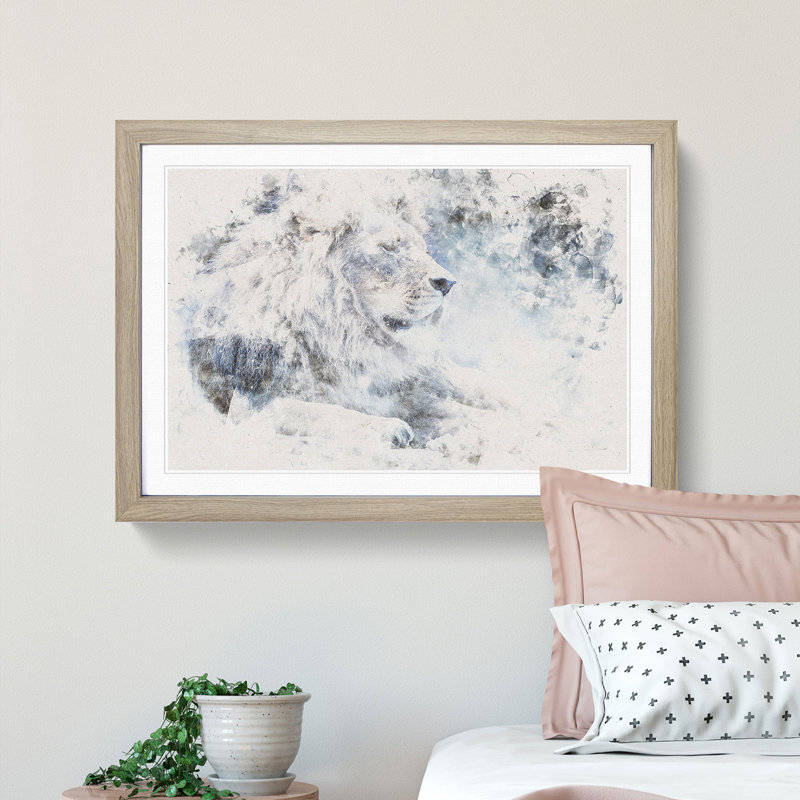 Beautiful Lion Watercolour - Picture Frame Graphic Art Print, 45cm H x 63cm W x 2cm D, Oak Framed