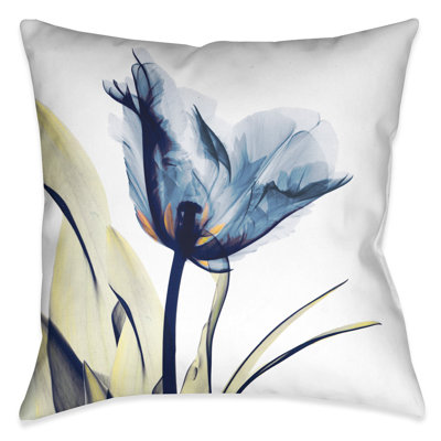 Blue Tulip X-Ray Floral Throw Pillow