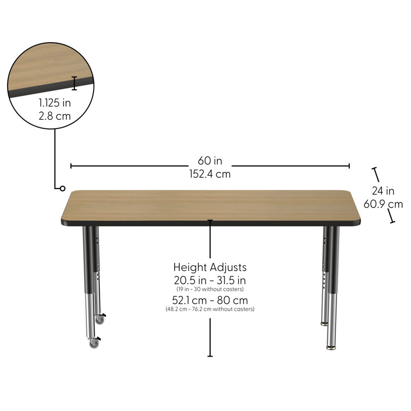 Table rectangulaire rectangulaire (24 x 60 po), pieds super réglables, 24" x 60", Chêne Pasadena / noir, Super