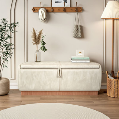 Velvet Upholstered Storage Ottoman Bench with Lift-Top Hidden Storage and Cushioned Seat