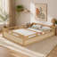 Lit plateforme grand format avec garde-corps pleine longueur, base de lit grand profil bas, aucun sommier tapissier requis, naturel-1364036805