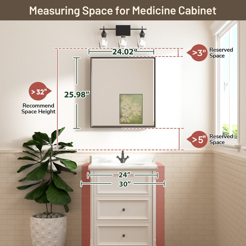 Cyrille Recessed & Surface Framed Medicine Cabinet with Mirror and Shelves, 24" H x 16" W x 5.2" D, Oil Rubbed Bronze