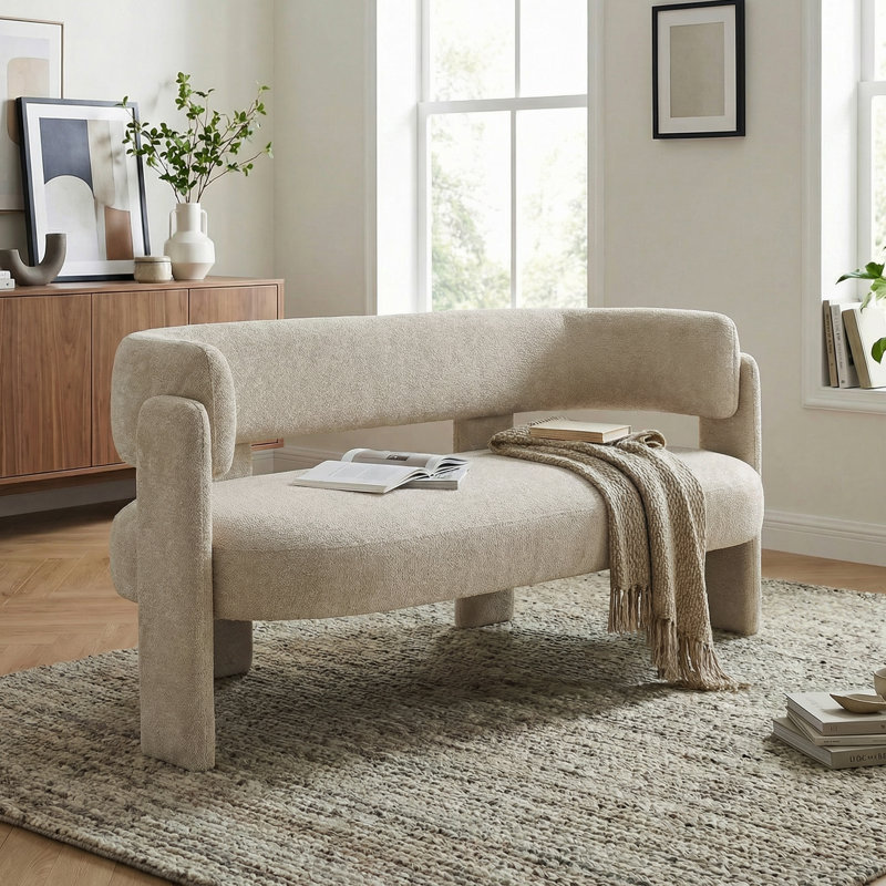 Upholstered Barrel Backrest Loveseat Sofa, Khaki