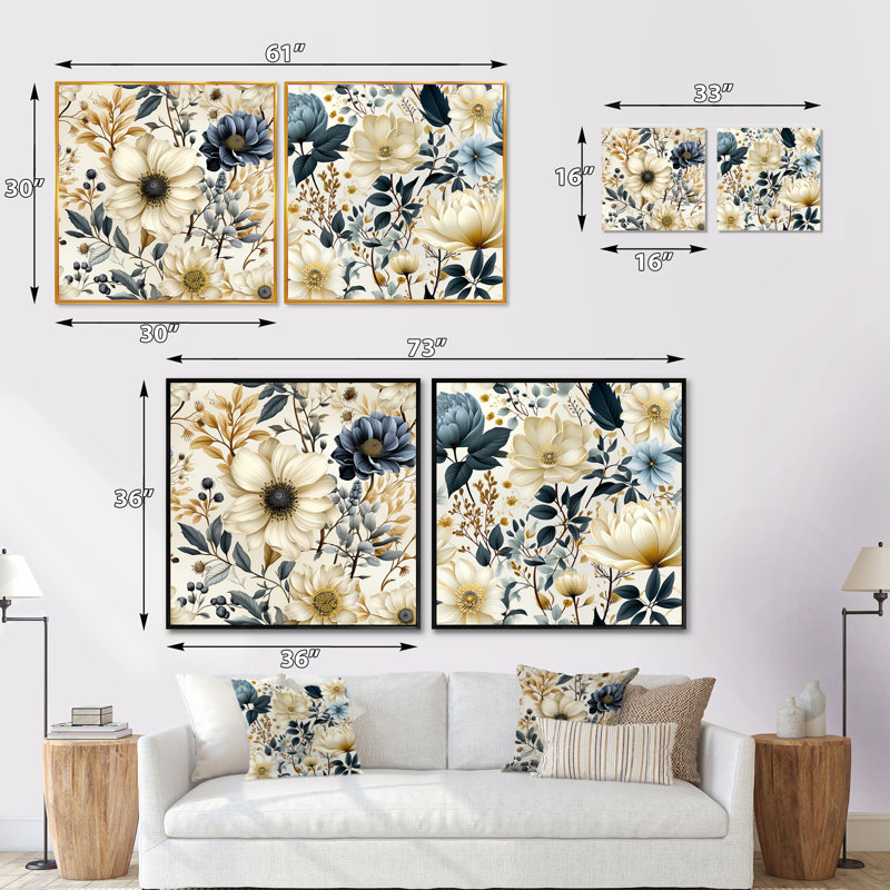 Wolsingham - Ensemble de 2 collages carrés floral et botanique, Cadre flottant noir, H 16 po x l 33 po