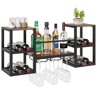 3-tier Wall Mounted Wine Rack With Glass Holder Open Shelf Wine Storage Rack Brown by 17 Stories