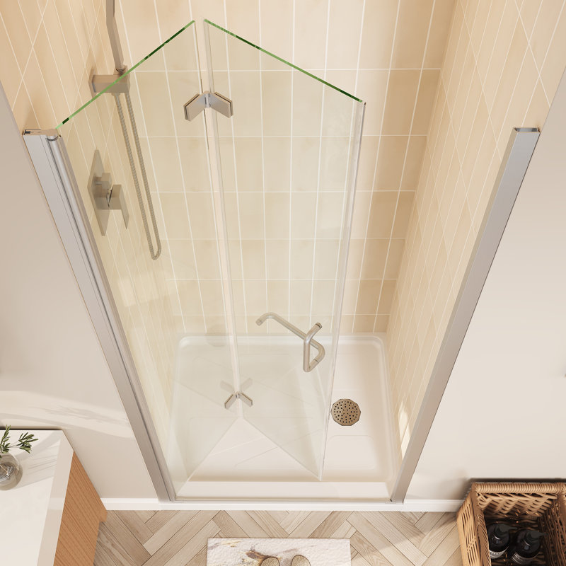 Space-Saving Bi-Fold Frameless Shower Door With Sleek Chrome Finish & Clear Glass, 36" x 72"