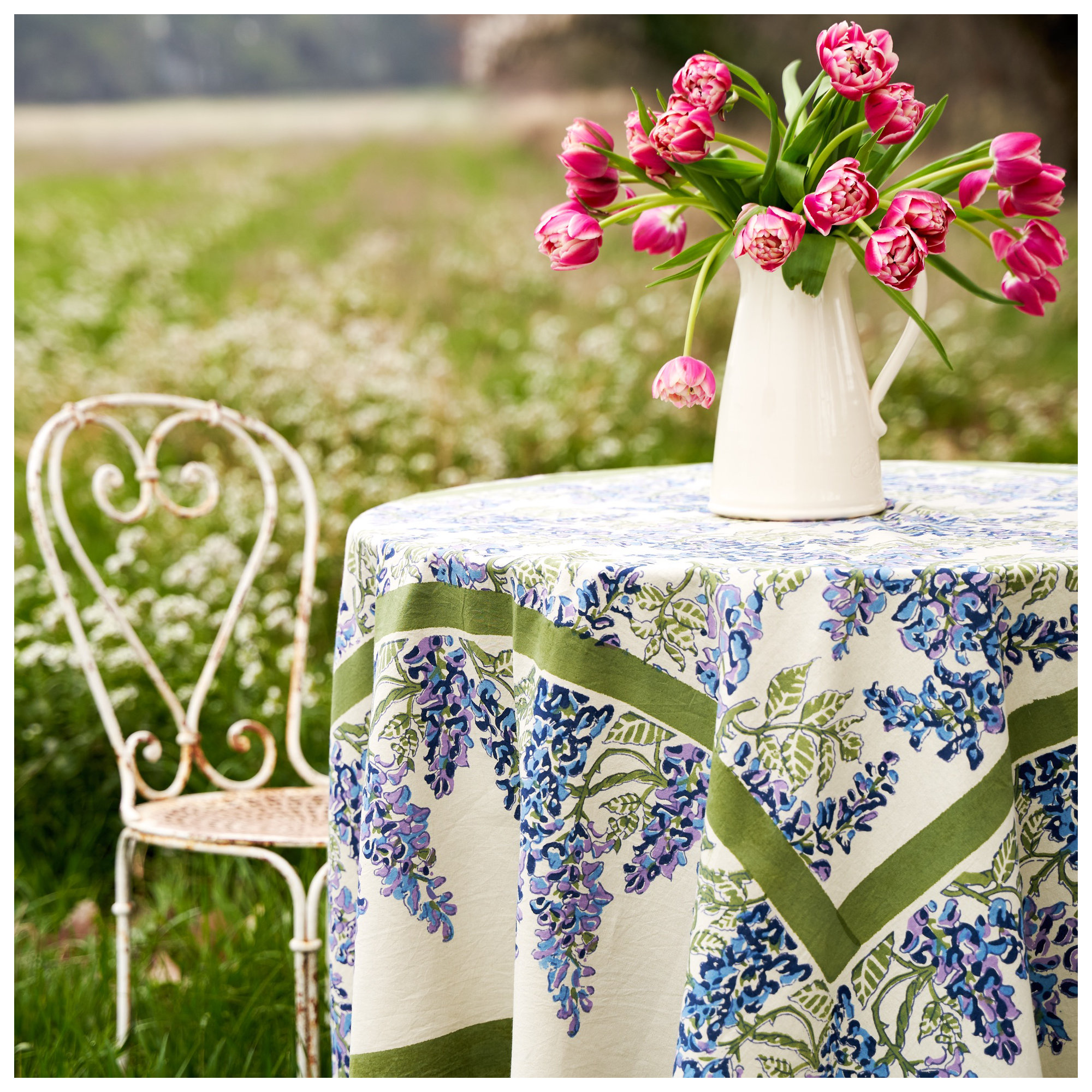 Kappa Floral Tablecloth, Blue/Green, 59" x 59"