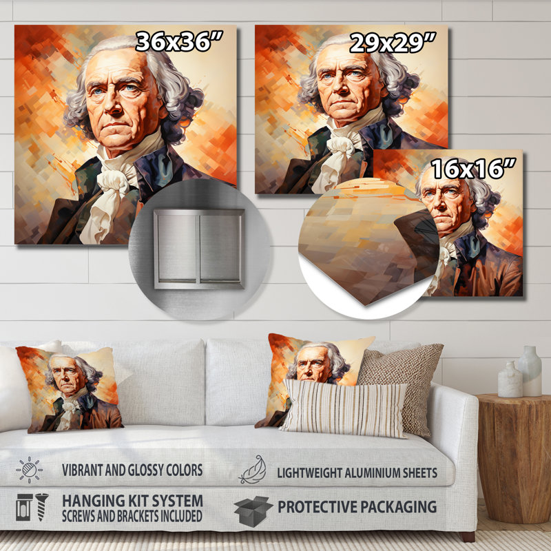 Portrait rétro de Thomas Jefferson I - président / art mural politique en métal, H 16 po x l 16 po