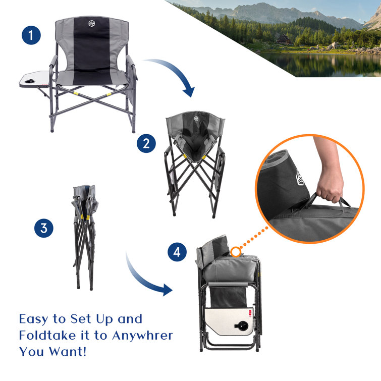 Lourenco Oversized Outdoor Folding Camping Directors Chair with Side Table  & Pocket for Beach, Fishing, Trip, Picnic, Lawn