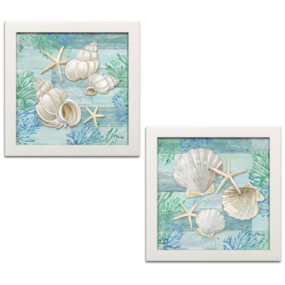 «Watercolor Beach Décor Shell & Starfish» par Paul Brent - ensemble de 2 impressions d'art graphique