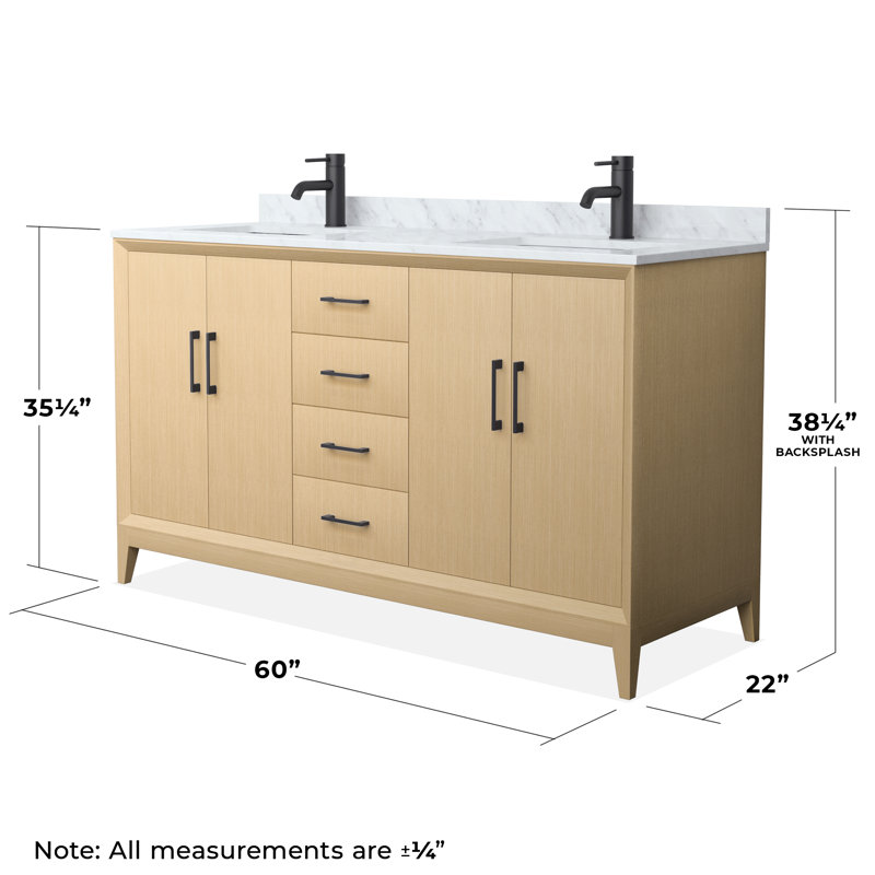 Janna 60" Freestanding Double Bathroom Vanity with Marble Top, Matte Black