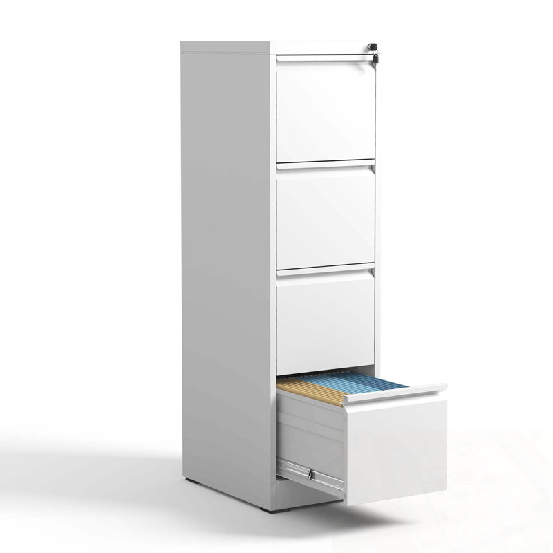 Metal Vertical File Cabinet with Lock and 4 Drawers, White