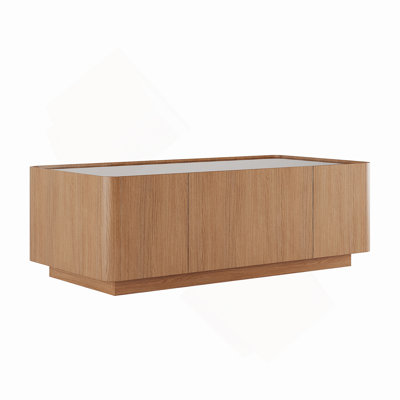46.8" Mid-Century Modern Glass Top Coffee Table,Rectangular Center Table With Hidden Storage Drawers For Living Room,Contemporary Storage Coffee Table
