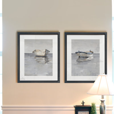 Bateau sur l'horizon - ensemble de 2 reproductions d'art sur papier