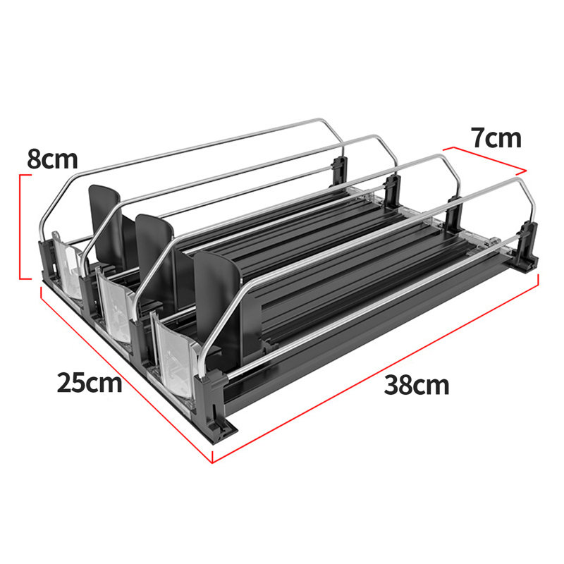 Drink Organizer Dispenser Fridge Self-Pushing Glide Rack Black 3 Row, Black