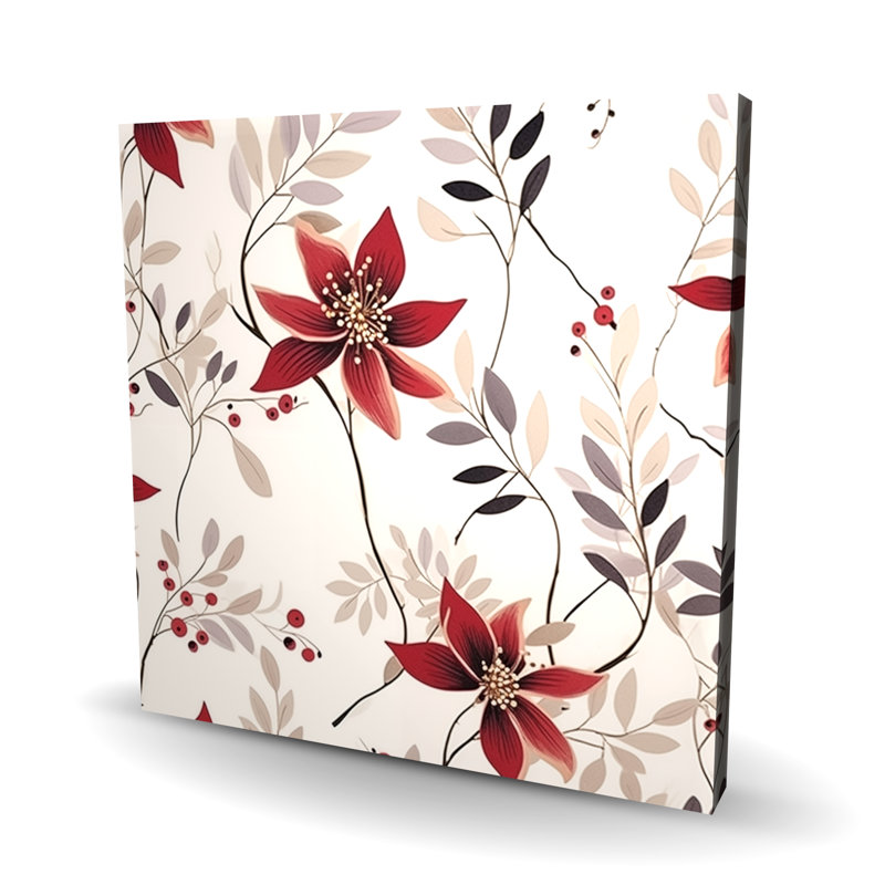 Toile grise à motif de fleur rouge pour une décoration intérieure élégante