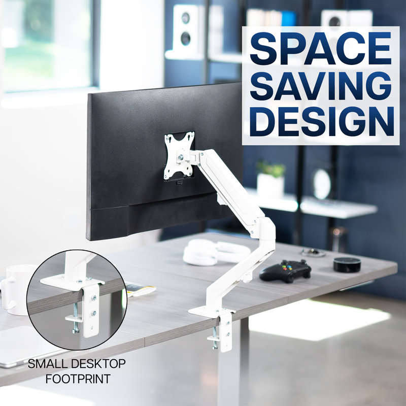 White Adjustable Single Monitor Desk Mount with Pneumatic Arm