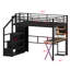 Cadre de lit mezzanine avec bureau intégré, armoire, rangement dans l'escalier et éclairage DEL