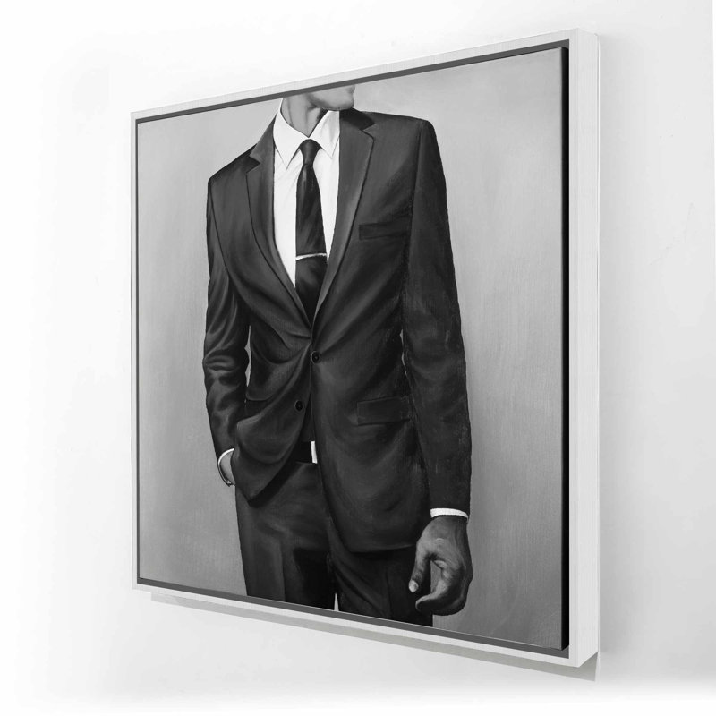 «Man in a Great» - Toile encadrée de salon blanc