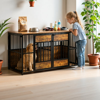 Mobilier de caisse en bois pour chien, grand chenil avec plateau de rangement, cage intérieure pour animal
