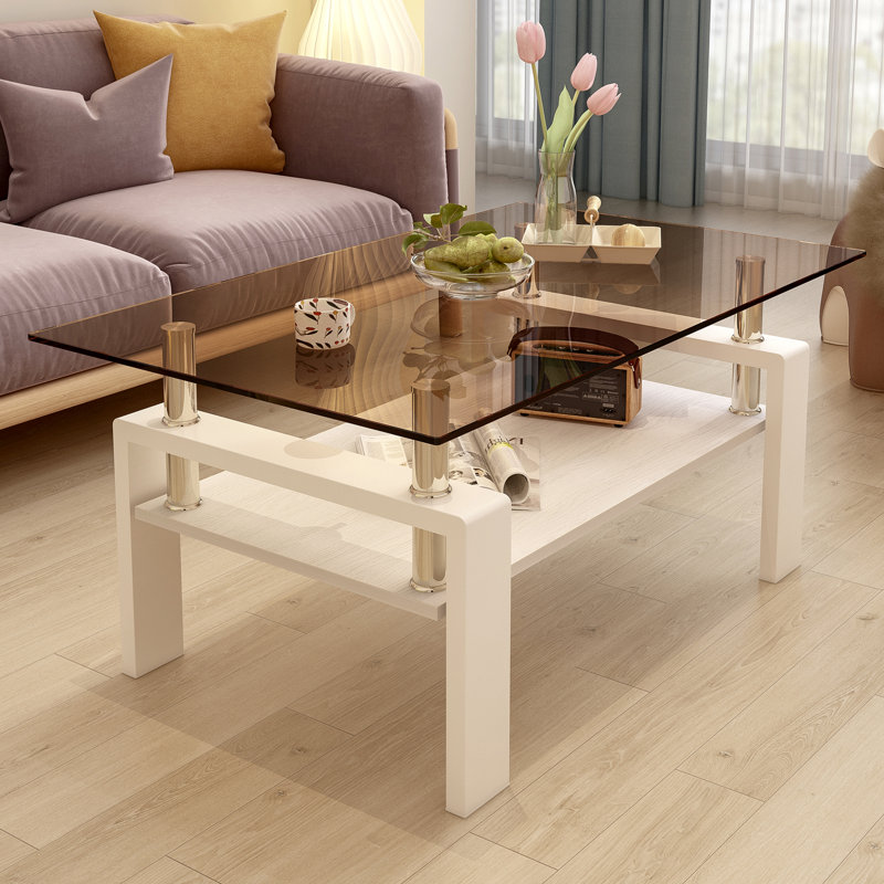 Table basse Arebella, table de salon, table basse rectangulaire avec rangement, Blanc, Brun