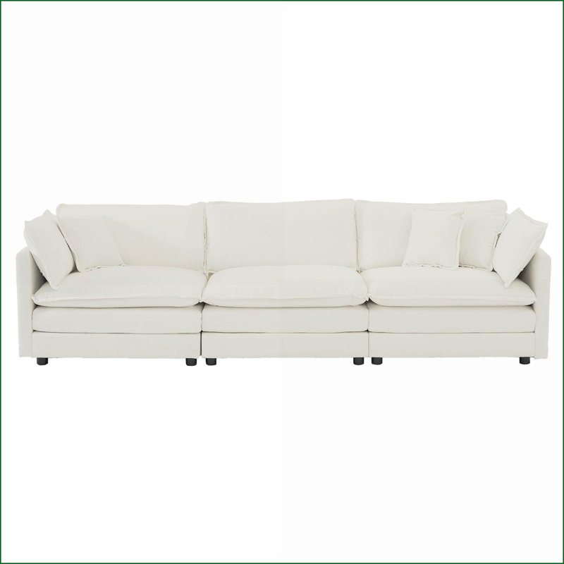 Canapé modulaire en L modulaire avec repose-pieds réversible pour cinéma maison, chenille blanc neige | Blanc | Chenille