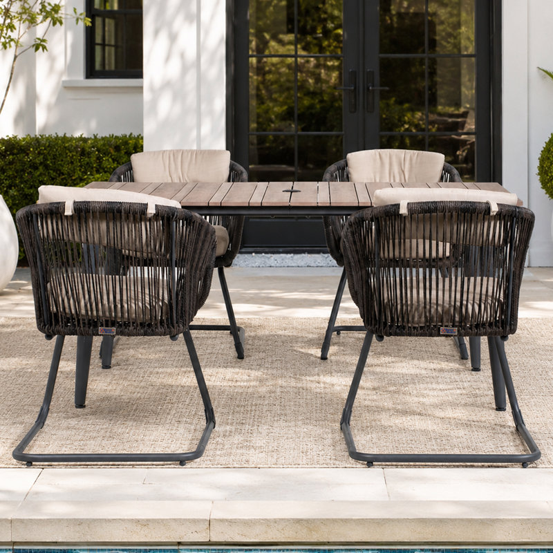 Ensemble repas d'extérieur rectangulaire pour 4 personnes avec chaises et coussins, 28.74" H x 62.21" W x 37.4" D, 4