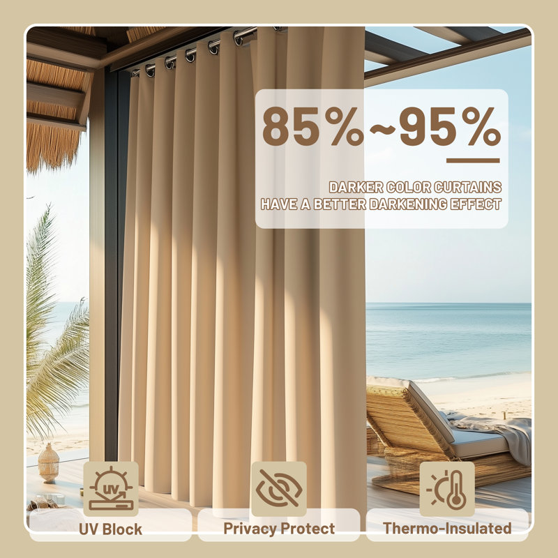 Waterproof Outside Curtains Premium Weatherproof Privacy Curtains, Beige, 54" W x 100" L, 1