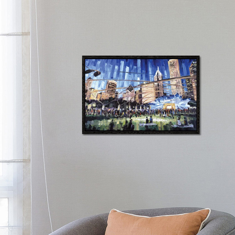 Millennium Park by Roger Disney - Painting on Canvas, Black Framed, 45.72cm H x 66.04cm W x 3.81cm D