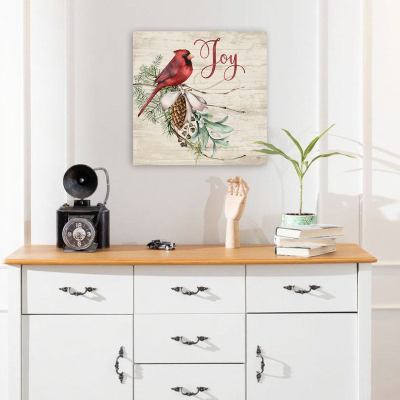Joy, cardinal contemporain, nature, thème, typographie, art, H 18 po x l 18 po