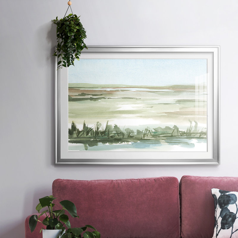 «Peaceful Lowland II», impression encadrée avec verre biseauté mat et biseauté, Argent, H 15 po x l 21 po x P 1,5 po