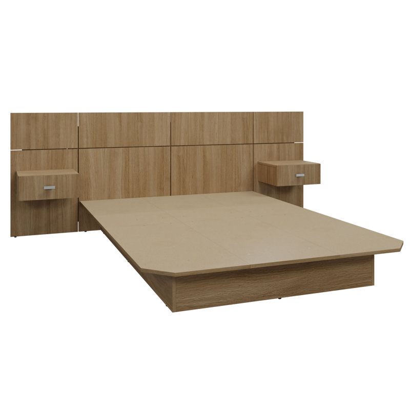 Katsuki Bedroom Platform Bed with Headboard and Nightstands (2) – Easy Assembly, No Box Spring Required, Brown, Full