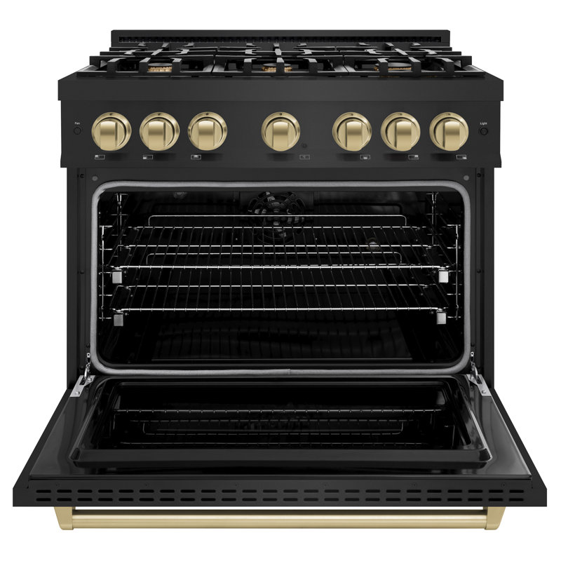 ZLINE 36" Classic Dual Fuel Black Stainless Convection Oven Range w/ 6 Brass Burners, Champagne Bronze