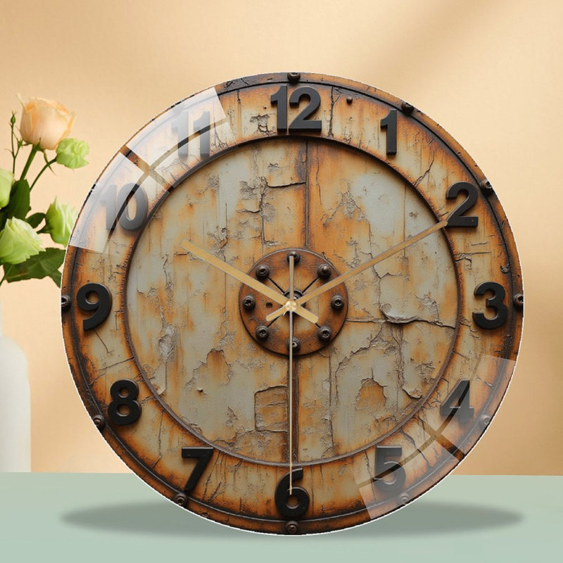 Vintage Wall Clock with Rustic Design And Numbers Art - 12'' Modern Glass Wall Clock