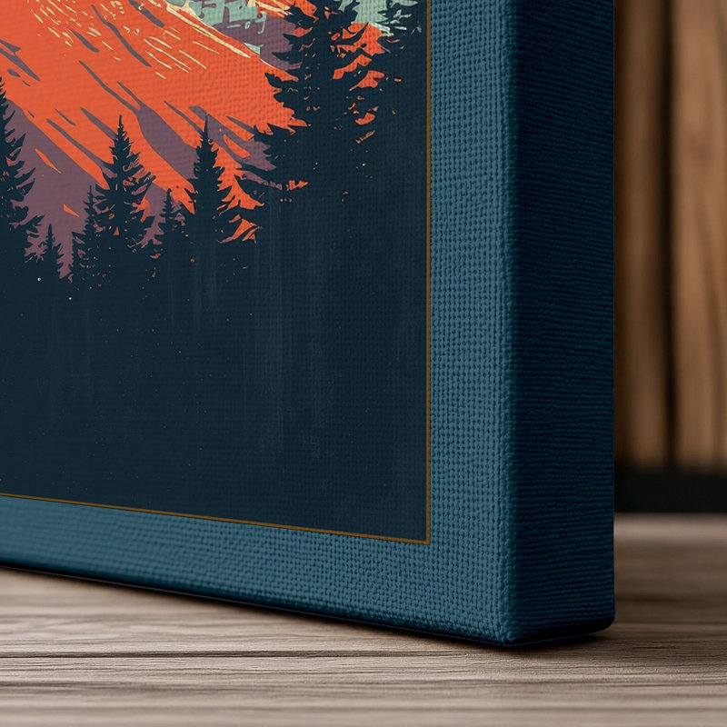 Mountains at Sunrise Modern - Wrapped Canvas, 36x24 - 91.4 x 61.0 cm, Teal Border