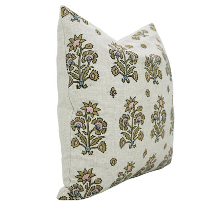 Coussin décoratif à motif de blocs fabriqué à la main Fab Divine, Sadabhar, vert