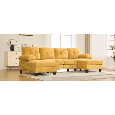 Canapé modulaire en U en chenille de 103,5 po avec double méridienne, poches de rangement et coussins d'accoudoirs pour le salon