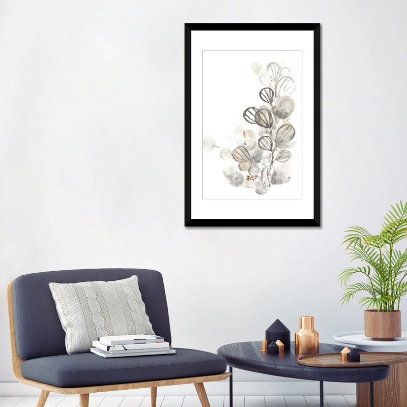 « neutral botaniques i », impression sur toile, H 32 po x l 24 po x P 1 po, Papier d'art encadré noir, Blanc
