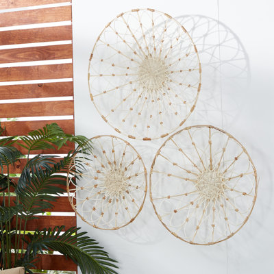 Dried Plant Handmade Basket Plate Brown Wall Decor Set