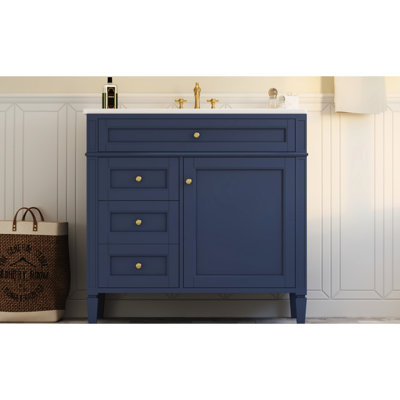 Meuble-lavabo de salle de bain bleu 36 po avec lavabo 36 po, 2 tiroirs et système efficace, rangement chic et élégant, attrait élégant