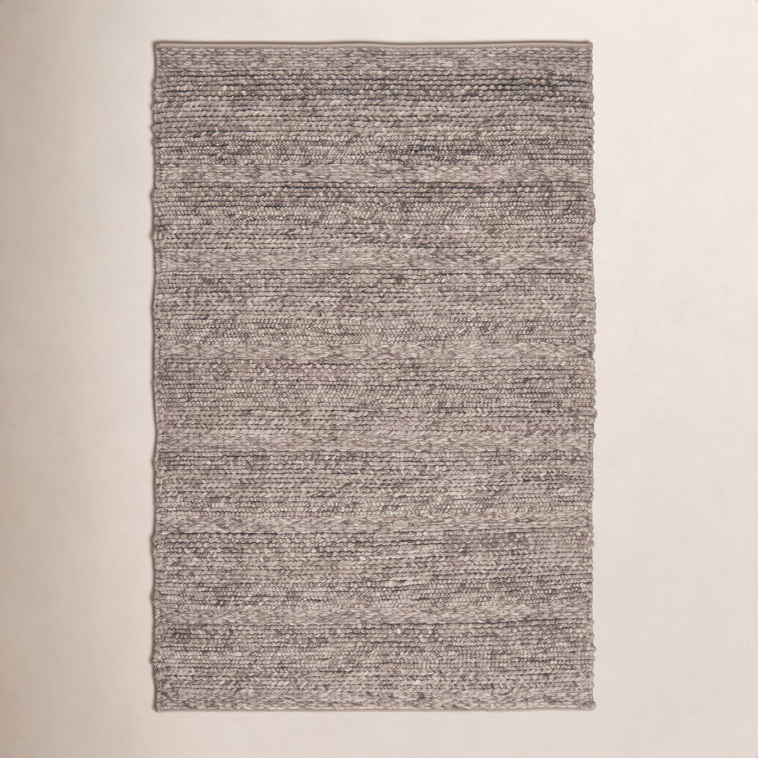Zekia Taupe Hand-Woven Wool Rug, Rectangle 5' x 8'